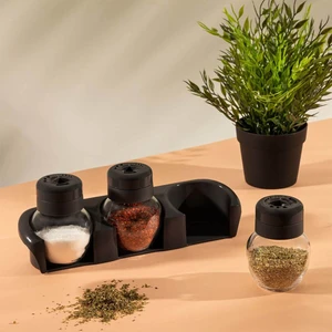 L-00372 Plastik Standlı Baharatlık Takımı 3'lü Tuz Baharatlık Seti