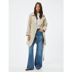 Trençkot Kruvaze Kapama Düğmeli Kemerli Cepli Rüzgarlık Detaylı