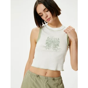 Crop Atlet Bisiklet Yaka Baskılı Pamuklu