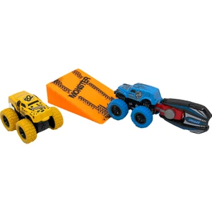 Metal Fırlatıcılı Rampalı Monster Truck 2'li Set - Sarı-Mavi