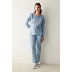 Gingerbread Uzun Kollu Pantolon Mavi Pijama Takımı