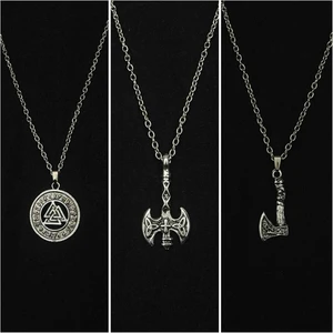 BSN Store 3'lü Viking Iskandinav Balta Valknut ve Çift Balta Figürlü 3'lü Kolye