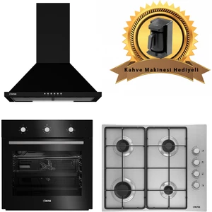 Siyah Inox Eko Ankastre Set 521 B Conic Davlumbaz -181 Gıd Inox Ocak - 133 B Turbo Fırın