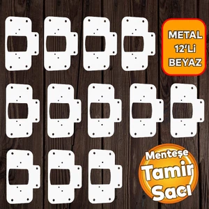 Beyaz Dolap Kapak Taş Tas Menteşe Metal Tamir Sacı 12 Adet Pratik Onarım Kiti Yuva Tablası 6,5x9
