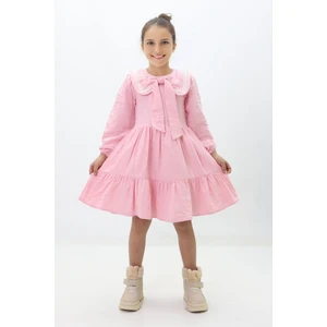 Miniğimin Cicileri Fiyonk Yaka Detaylı Pamuk Astarlı Kız çocuk elbise - Pembe