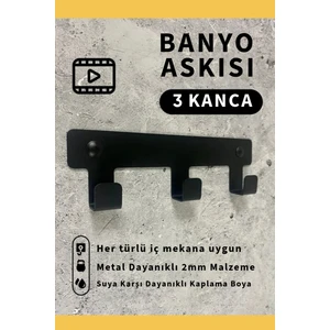 3Art Metal Demir Banyo Askısı - Duvara Monte Havlu ve Elbise Askısı 3 Kancalı