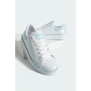 Pembe Potin Rahat Taban Renk Şeritli Bağcıklı Kadın Sneaker 001-340-24BMAVI