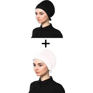 Belifanti Collection Kadın Penye Bağlamalı Düz Bone Siyah Beyaz 2'Li Set