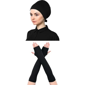 Belifanti Collection Kadın Penye Düz Bone Namaz Kolluğu Siyah 2'li Set