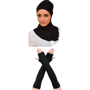 Belifanti Collection Kadın Penye Namaz Kolluğu Boyunluklu Bone 2'li Set Siyah