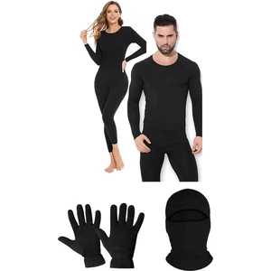 Belifanti Collection Unisex Termal Içlik Alt Üst Takım Termal Maske Polar Eldiven Set Siyah