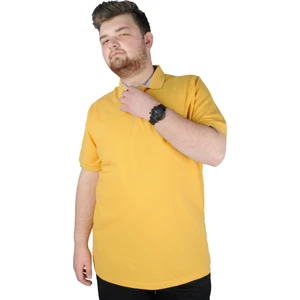 Battal Beden Erkek Tshirt Polo Yaka Nakışlı Klasik Pike 20553 Hardal