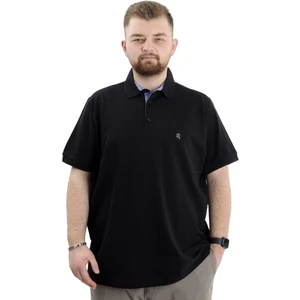 Battal Beden Erkek Tshirt Polo Yaka Nakışlı Klasik Pike 20553 Siyah