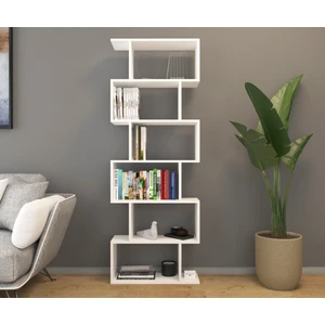 6 Raflı Kitaplık Dekoratif Raf Zigzag Kitaplık Beyaz