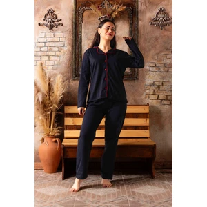 Mutlu City Yeni Sezon Kadın Gömlek Yaka Boydan Düğmeli Cotton Pijama Takımı 200131