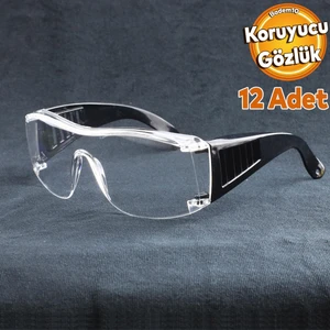 12 Adet Iş Güvenlik Gözlüğü Lazer Uv Laboratuvar Laborant Koruyucu Kaynak Toz Korumalı Gözlük Şeffaf