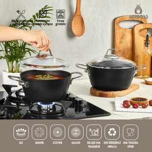 Dark 24cm Granit Basık Tencere Cam Kapaklı Yanmaz Yapışmaz Titanyum Kaplama   - 24 cm