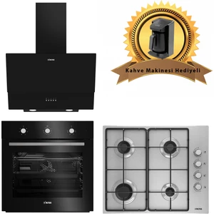 Siyah Cam Ankastre Set Ala 535 B Davlumbaz - 181 Gıd Ocak - 133 B Fırın Turbo