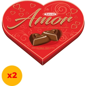 Amor Fındık Aromalı Krema Festival Kalp Çikolata Pvc Kutu 100 gr x 2 Kutulu