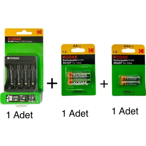 Aaa 650 Mah ve 2600 Mah Aa Şarjlı Pil+Ni-Mh Şarj Cihazı 4'lü