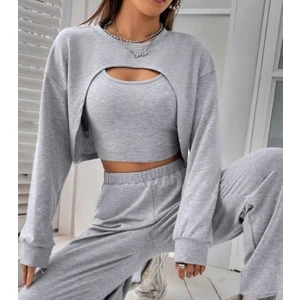 Gumi Ön Kısa 3 Iplik Sıfır Yaka Super Crop Sweatshirt Hb