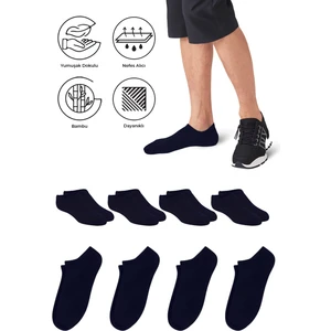 Bambu Erkek Sneaker Koyu Lacivert Çorap Dikişsiz Görünmez Bilekte Spor Çorap Premium 4'lü Paket