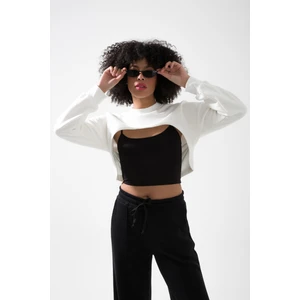 Gumi Ön Kısa 3 Iplik Sıfır Yaka Super Crop Sweatshirt Hb