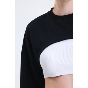 Gumi Ön Kısa 3 Iplik Sıfır Yaka Super Crop Sweatshirt Hb