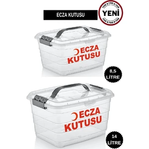 Kızılay Logolu Ecza Kutusu 2 Adet 14 Lt + 8,5 Lt Ecza Dolabı Çantası Ilaç Kutusu Ilaç Saklama Kabı