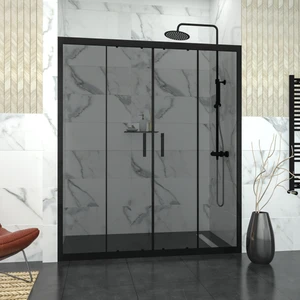 Black Verta 6mm Füme Cam Orta Açılır 2 Sabit 2 Sürgü Iki Duvar Arası Duşakabin