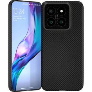 Case 4u Xiaomi Mi 14 Kılıf Magsafe Şarj Özellikli 600D Kevlar Krek Karbon Kapak Siyah