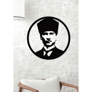 Gowpenart Dizayn Atatürk Kalpaklı Portre Dekoratif Siyah Duvar Tablosu / Ev & Ofis Tablosu / Hediye Tablo