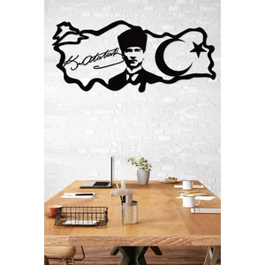 Gowpenart Dizayn Atatürk Portreli Imzalı Türkiye Haritası Dekoratif Siyah Metal Duvar Ev & Ofis Tablosu