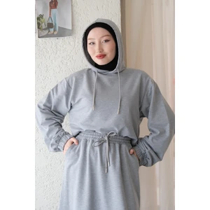 Ceylan Otantik Gri 2 Iplik Kapüşonlu Sweat & Etek Takım