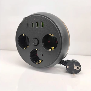 Termal Akım Korumalı Makaralı 2m Kablolu 3 Prizli 3 USB 1 Type-C Priz