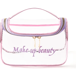 Make Up Desenli Kozmetik Çantası - Şeffaf - 22x12x12 cm