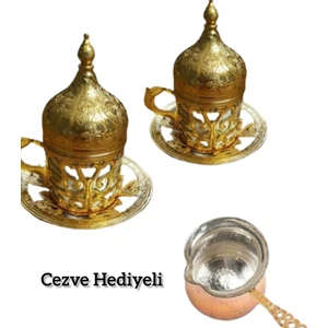 Ymn Bakırcılık 2 Adet Gold Sarmaşık Fincan Takımı - Cezve Hediyeli