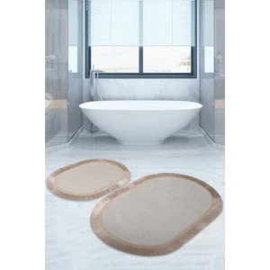 Bonny Home Pera Krem 2'li Banyo Paspası Seti Kaymaz Tabanlı Saçaklı Püsküllü Klozet Takımı