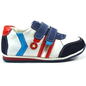 2437  Deri Lacivert Beyaz Cırtlı Ortopedik Erkek Çocuk Spor Ayakkabı