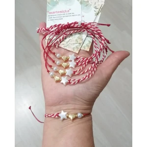 Funny Takı Beş Adet Marteniçka Kartlı Kalpli Yıldızlı Inci Boncuklu Marteniçka Bileklik