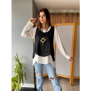 Store By Dilara Kolye Hediyeli Bluz ve Deri Yelek Takım