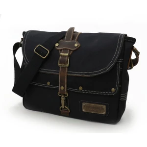 Cappadocia Vintage 4047 Antiochia Gl Hakiki Deri Siyah Omuz Postacı Okul Suya Dayanıklı Mumlu Kanvas Laptop Çantası