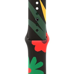 Apple Watch 38 40 41 mm Uyumlu Kordon Renkli Çiçek Desenli Siyah Silikon Kayış Bileklik