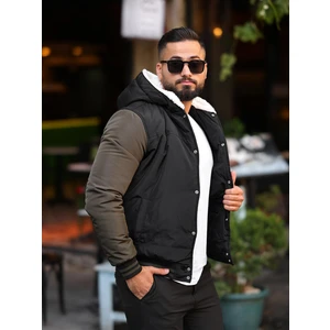 Erkek Düğmeli Kürk Kapşonlu Mont