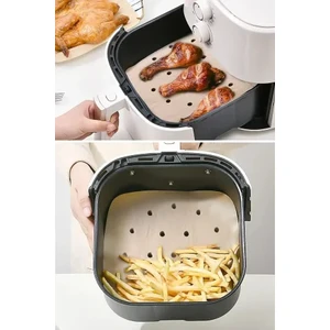 Ahlat Store 100 Adet Pişirme Kağıdı Tek Kullanımlık Yağ Geçirmez Kağıt Kare Delikli Model Airfryer Xxl