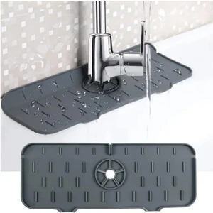 Silikon Su Emici Musluk Matı, Katlanabilir Lavabo Kenarı Kurutma Matı (Gri)