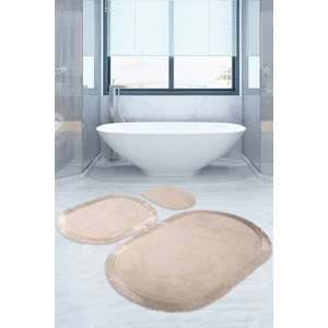 Bonny Home Pera Vizon 3'lü Banyo Paspası Seti Kaymaz Tabanlı Saçaklı Püsküllü Klozet Takımı