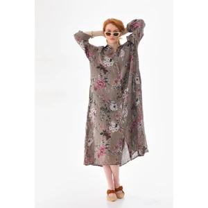 Bohem Stil Bohomiyan  Italyan Uzun Dijital Çiçek Baskılı Keten Gömlek Elbise & Kap