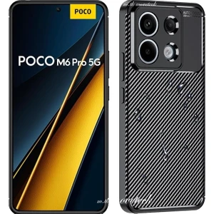 M.TK Moveteck Poco M6 Pro Kılıf Kamera Korumalı Karbon Desen Görünüm Uzun Ömürlü Renk Atmaz Slim Zırh