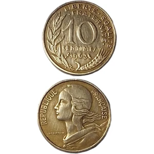 Fransa 10 Centimes Yabanci Madeni Para. Antika Para.